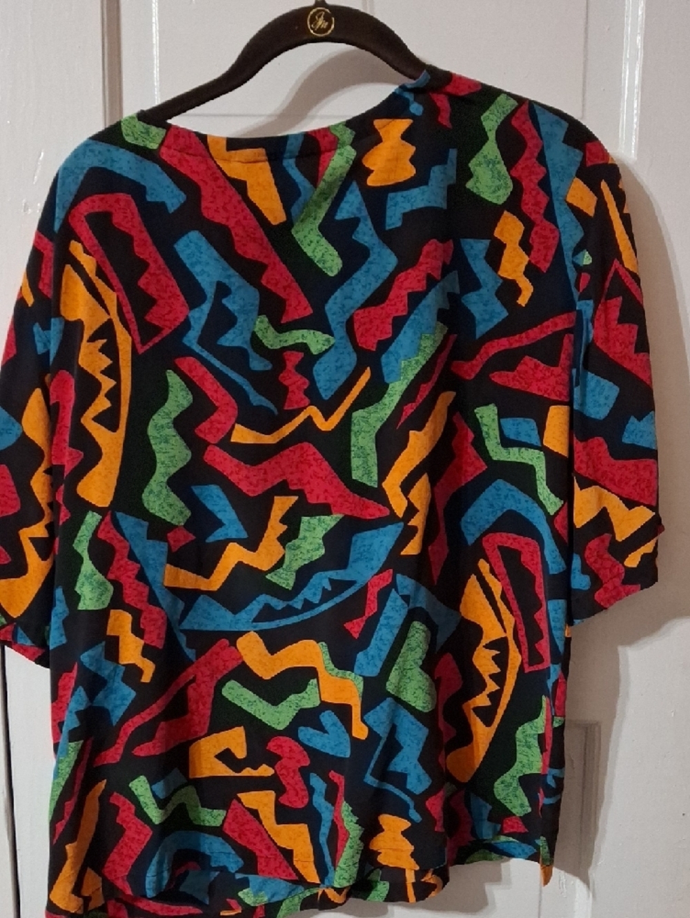 Carole Little Black 100% Silk Multicolor Geometric Print Top (Mis154) - Picture 4 of 4
